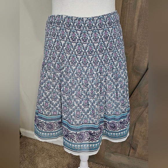 MAX STUDIO Gathered Waist Floral Print Skirt In Blue/prple Multi. Size Large - Picture 6 of 16